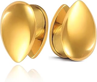 Earblity 1 Pair Cute gauges like teardrop 3 colors Ear Tunnels Plugs 316 Stainless Steel Ear Gauges Weight Saddle Plugs Hypoallergenic expander Piercing Body Jewelry for women and men