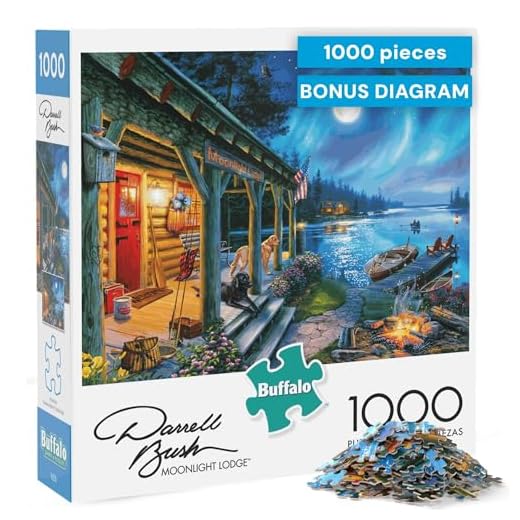 Buffalo Games - Darrell Bush - Moonlight Lodge - 1000 Piece Jigsaw Puzzle , Blue