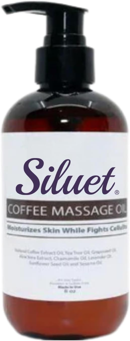 Siluet Coffee Body Massage Oil – Firming & Smoothing Skin Treatment – Anti-Cellulite & Stretch Mark Reduction – Hydrating & Energizing Body Oil – 8 oz