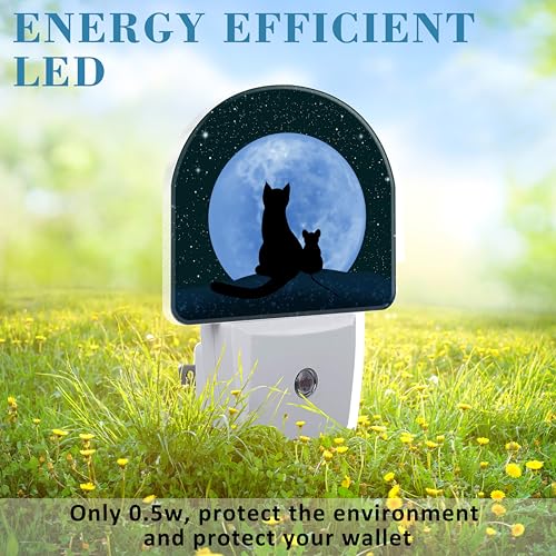 Image of Plug in Night Lights Cat and Mouse Looking Moon Nightlight Plug Into Wall Dusk to Dawn Sensor LED Night Light for Kid Girls Boys Women Room Decor, Hallway, Kitchen, Bathroom, Nursery, Stairs