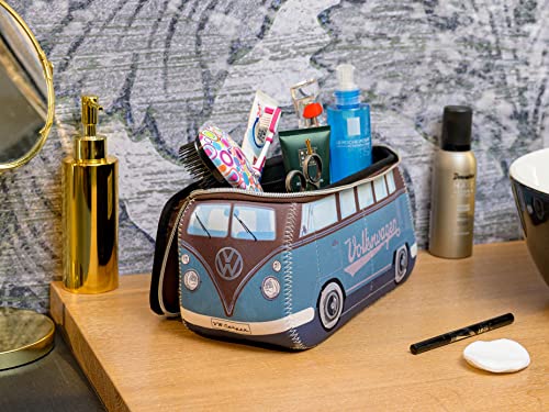 BRISA VW Collection - Uniwersalna neoprenowa kosmetyczka Volkswagen w kształcie autobusu T1 Bulli (Petrol & Brown/Large)