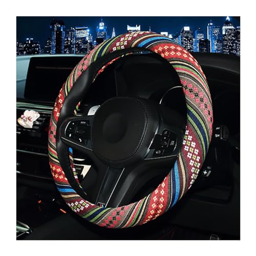 JNNJ Funda De Volante Universal, Paño De Lino Grueso Estilo étnico Fundas para Volante Automotriz, Funda De Volante Coche con Absorción del Sudor, para Coches, Todoterrenos, Furgonetas(Modelo E)