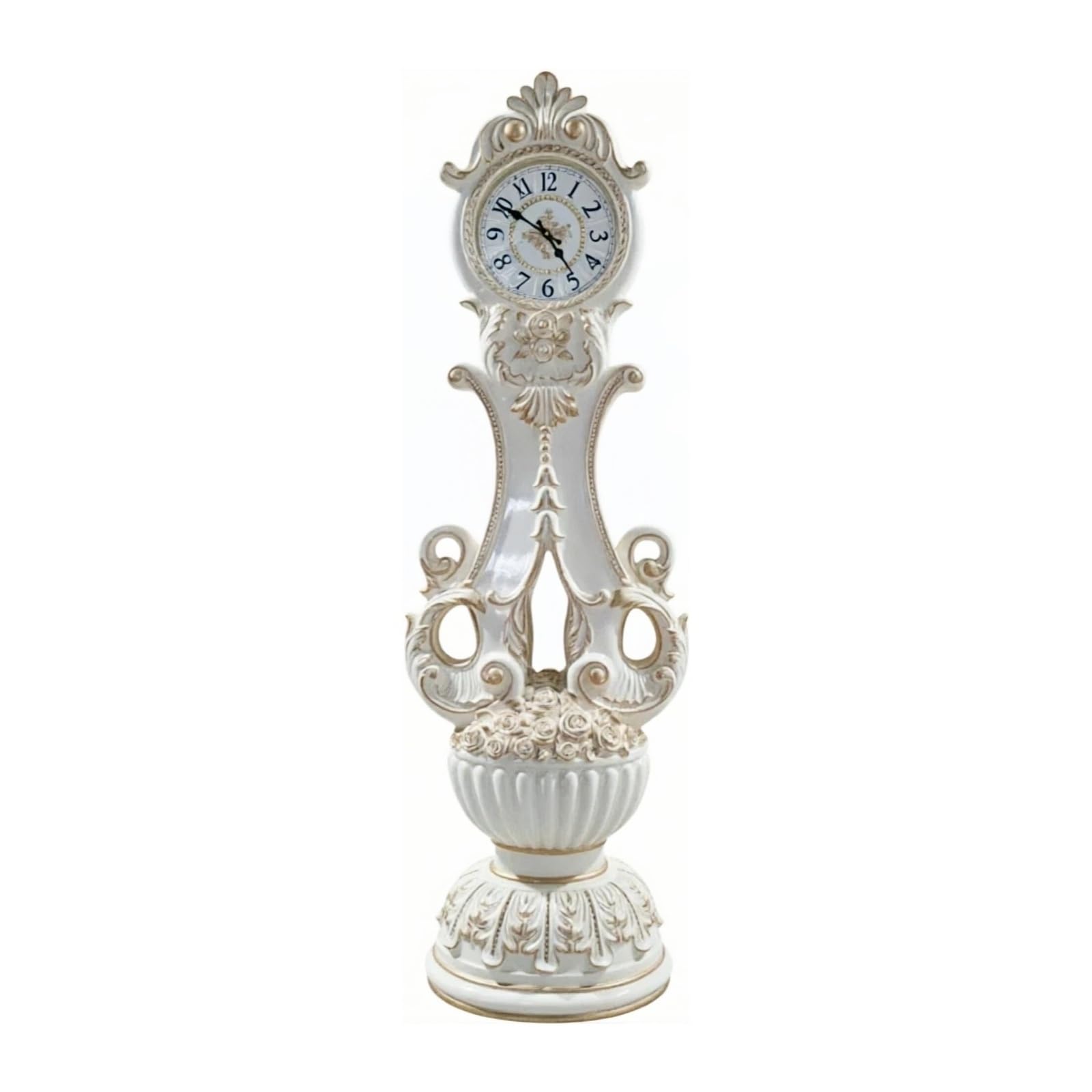 WANGHAI-666 Grandfather Clocks Floor Clock Quartz Silent Roman Numeral Carved Ornate for Living Room(White)