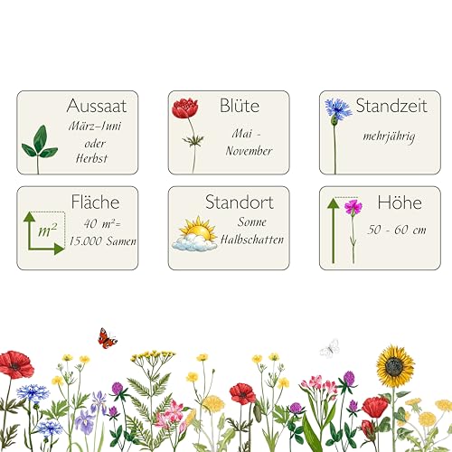 mehrjährige Bienenweide für heimische Insekten & Bienen, 5 jährige winterharte Mischung für den bienenfreundlichen Garten, Blumenwiese säen (40 m2)