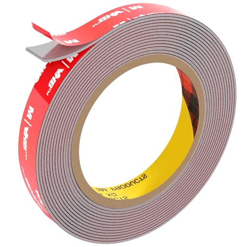 FIXCHORD Double Sided Tape Heavy Duty Extra Strong Adhesive Tape Waterproof Mounting Tape Double Sided Acrylic Foam Tape for Automotive LED Strips Home & Office Decor Grey (15FT×0.59IN)