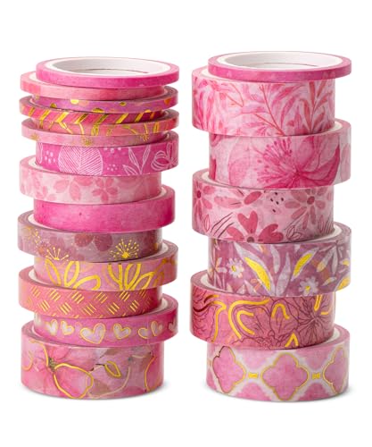 Mr. Pen- Washi Tape Set, 21 Rolls, Floral Pink, Decorative With Measure Tape, Scrapbook for Journaling, Craft