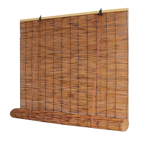 Persianas Enrollables de Bambú para Interiores 61 160 71 81 91 142 cm, con Filtro de Luz para Ventanas, Mosquiteras Impermeables e Inalámbricas para Patio Porche Balcón Pérgola(W102cm x H160cm)