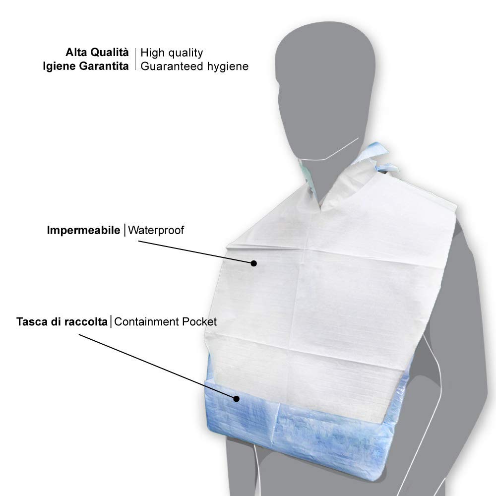 MEDICAL SUD PROFESSIONAL Einweg-Lätzchen für Erwachsene, aus Zellstoff und Polyethylen, mit Auffangbeutel, saugfähig und wasserdicht, hergestellt in Italien