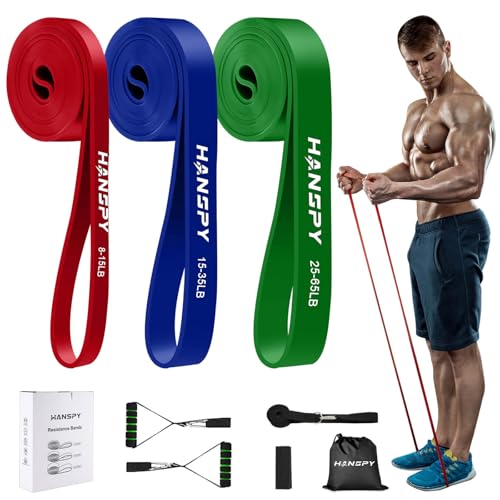 HANSPY Resistance Bands Set 3 Levels Exercise Fitness band for Working Out Pull Up Bands for Men & Women Strength Training, Home Gym Exercise, Physical Therapy, Yoga with Anchor Handles Bag