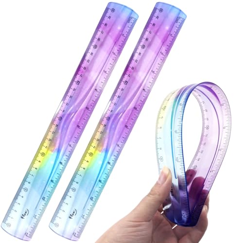 2 PCS 12 Inch Flexible Ruler, Bendable Plastic Ruler, Soft Bendable Gradient Colour Rulers with...