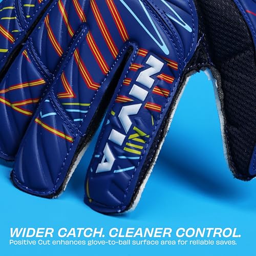 Image of Nivia Spider Goalkeeper Gloves for Men & Women, Hyper Grip Latex Palm, Embossed Cushioned PVC Backhand, Positive Cut, Airculated Sweat Management Design, Blue (Large)