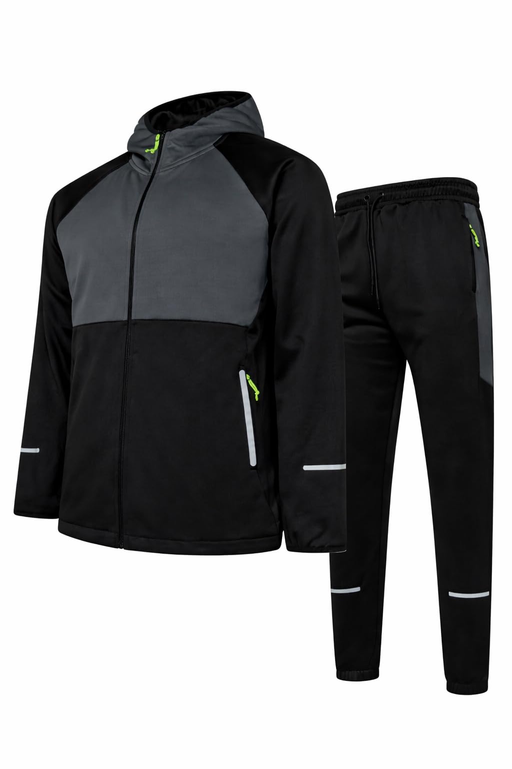 Men's Tracksuit Set - Hooded Jacket and Jogging Bottoms, Zip Pockets, Reflective Details, Gym, Running, Casual Sportswear-image-47