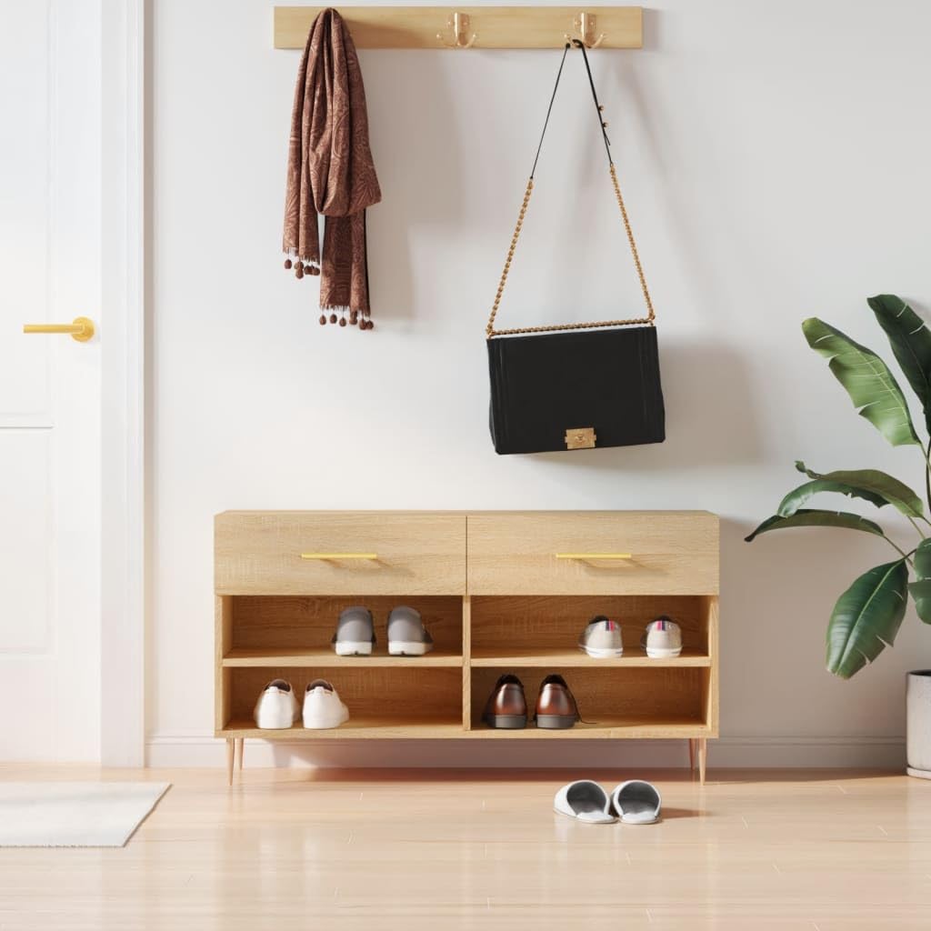 VidaXL Schuhbank Mit 2 Schubladen & 4 Fächern – Stauraum, Sitzbank, Modern In Weiß (102x35x55 Cm)