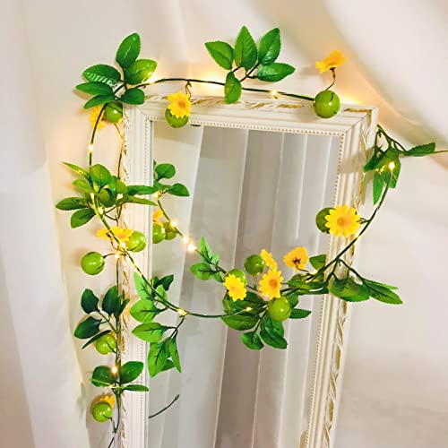 20 LED Künstliche Wassermelonen Lichterketten, 6,6 ft Sonnenblumengirlande mit Lichtern Blumen-Efeu Feen Lichterketten für Schlafzimmer Hochzeit Geburtstag Party Hausgarten Dekoration (USB betrieben)