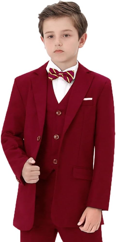 3 Piece Boys Suit for Wedding Notch Lapel Flap Pocket Kids Tuxedos Suit Blazer Vest Pants Set for Formal Occasion