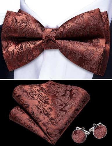 Image of YOHOWA Mens Bow Tie Set Paisley Coloful Pre-tied Bowties Adjustable with Handkerchief Cufflinks Wedding Prom Party