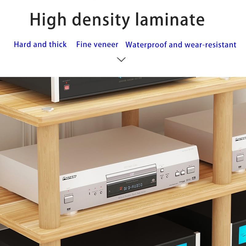 Robuster AV-Media-Ständer mit 4 Ebenen, Stereo-Audio-Regal für Zuhause und Büro, kompaktes Entertainment-Center, warmweißes Finish (60 x 48 x 46 cm)