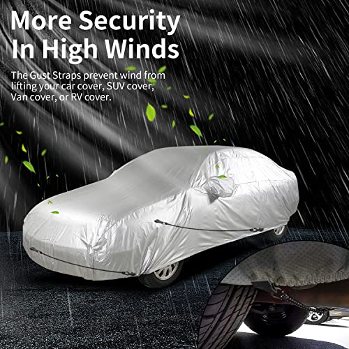 Hlogree 2PCS Car Cover Gust Straps Wind Protector,Bungee Cords Hook Clips Kit Hold Tarp Tie Down from Blowing Off in High Winds-Universal Fit for Most Cars,Sedans,SUVs,Trucks,Vans and More-Black