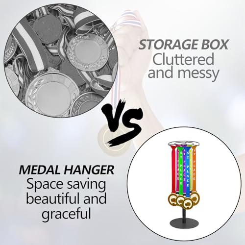 Image of Rotatable Medal Hangers Display - Tabletop Metal Medal Holder Rack with Adjustable Height, Holds 45+ Medals, Perfect for Athletes, Runners, Gymnastics, Adults, and Fitness Enthusiasts