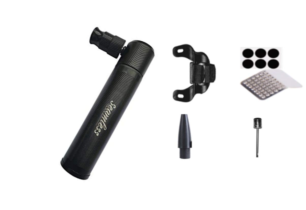 Mini bicycle pump – 160 PSI- Small road bike pump with frame mount, glueless patch kit, needles for balls, inflatable - Schrader and presta valve cycle pump - No air leak - Suitable for mountain bike