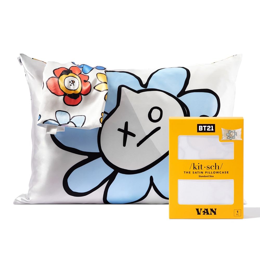 Kitsch x BT21 Satin Pillowcase with Zipper for Hair & Skin, Softer Than Silk Pillow Cases, Queen Pillow Covers