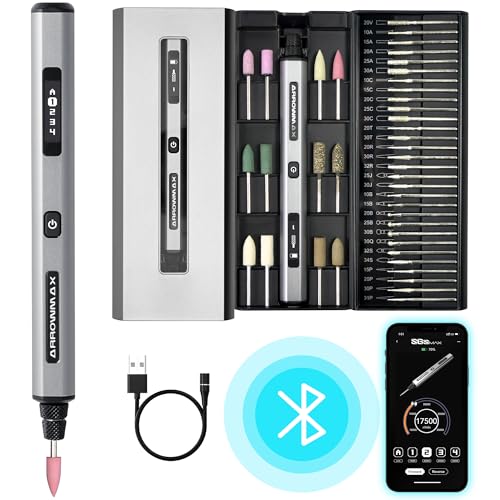 AM ARROWMAX Smart Engraving Pen, HollowCup Motor, 42 Bits with Aluminum Case, OLED, Magnetic Charge, Mini Electric Engraving Tool for Metal, Wood, Glass and Plastic (SGS PRO) SGS PRO Grey