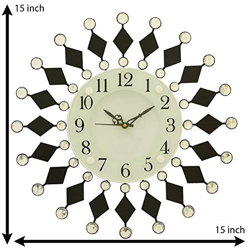 Image of CHRONIKLE Beautiful Floral Design Round Analog Diamond Series Home /Office Decor Metal Wall Clock with Sweep Movement (Size: 37 x 5 x 37 CM | Color: Black | Weight: 615 grm)