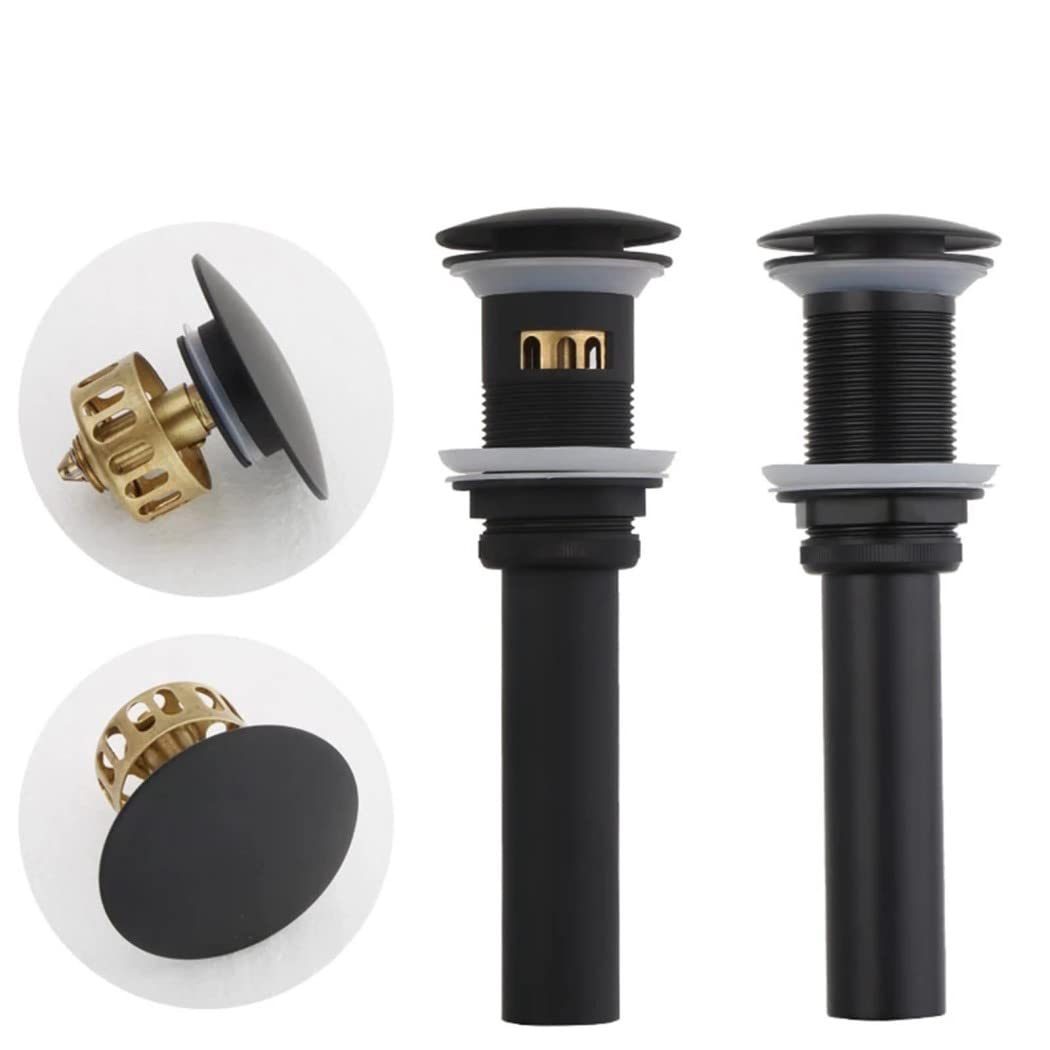 WRIST Drenaje del Fregadero del Baño, Drenaje del Fregadero Emergente Negro Mate con Tapón De Cesta Desmontable Drenaje del Fregadero De Latón con O Sin Rebosadero,A