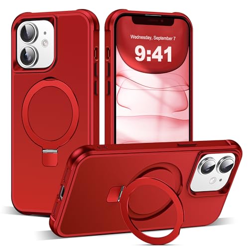 SKYLMW Compatible with iPhone 11 Case with Invisible Magnetic O-Ring Stand Military-Grade Case for iPhone 11 6.1 [Compatible with Mag-Safe][Great Grip Feeling] Red