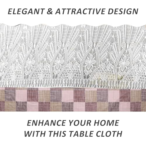 Image of Dakshya Industries 6 Seater PVC Waterproof Dining Table Cover 60x90 Inch | Floral Printed Washable Table Cloth with Lace Border