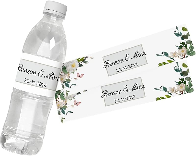 30Pcs Personalized Custom Personalized Floral Wedding Water Bottle Labels Stickers Birthday Anniversary Bride Show Graduation (B)