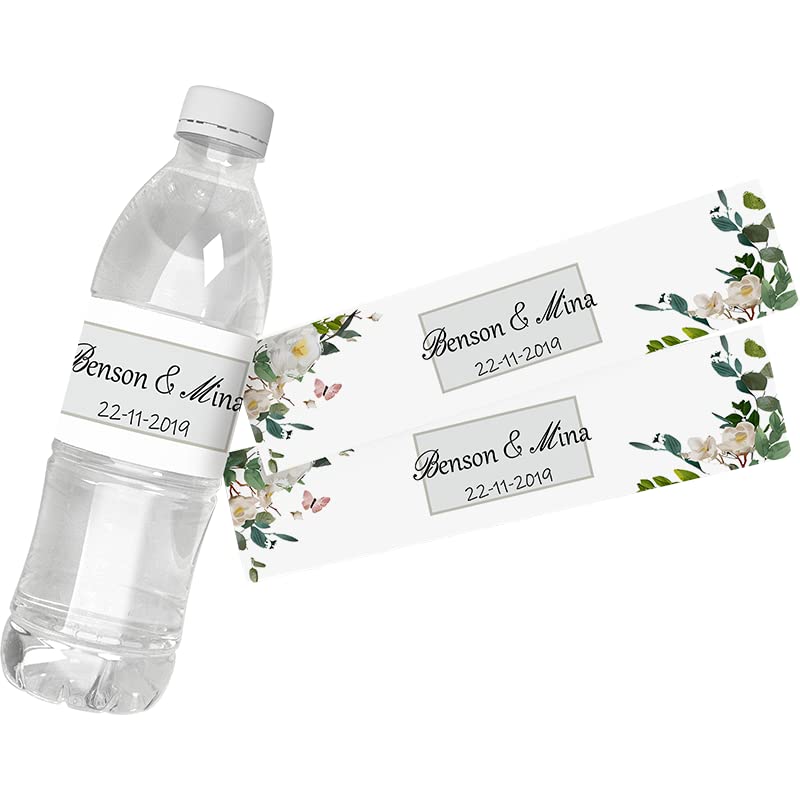 30Pcs Personalized Custom Personalized Floral Wedding Water Bottle Labels Stickers Birthday Anniversary Bride Show Graduation (D)