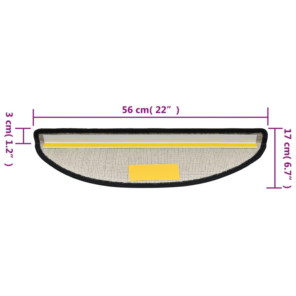 Lot de 15 tapis d'escalier - 56 x 17 x 3 cm - Anthracite - Semi-circulaires - Antidérapants - Lavable - Protection contre le bruit - Pour escaliers en bois, escaliers en pierre, animaux de