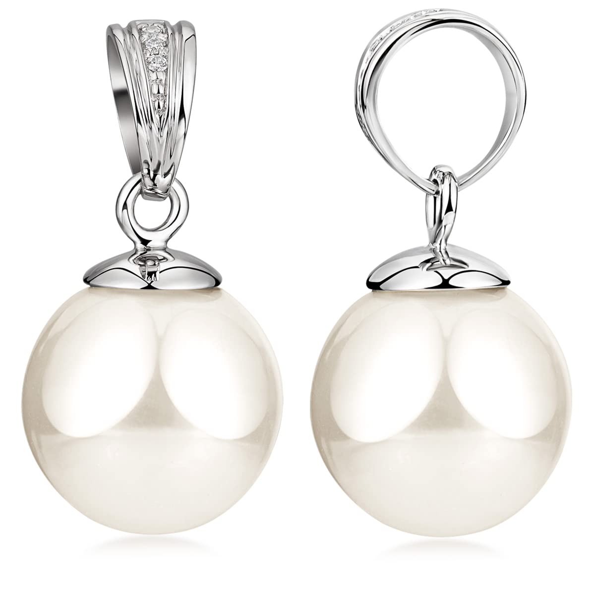 Damen Perlen Anhänger weiß oder grau 12mm aus 925 Sterling Silber | edel schimmernder Kettenanhänger mit Muschelkernperle und Zirkonia in edler Schmuck Box von MATERIA by Matthias Wagner