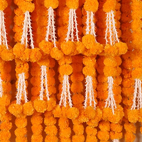 The Art Box Mango Yellow Marigold Garland Pack Of 5 Pcs - 5 Feet Each Diwali Decorations Indian Wedding Decoration Artificial Flowers Fake Flower Garland Christmas Flower Garland Strand Backdrop Decor #TOP4