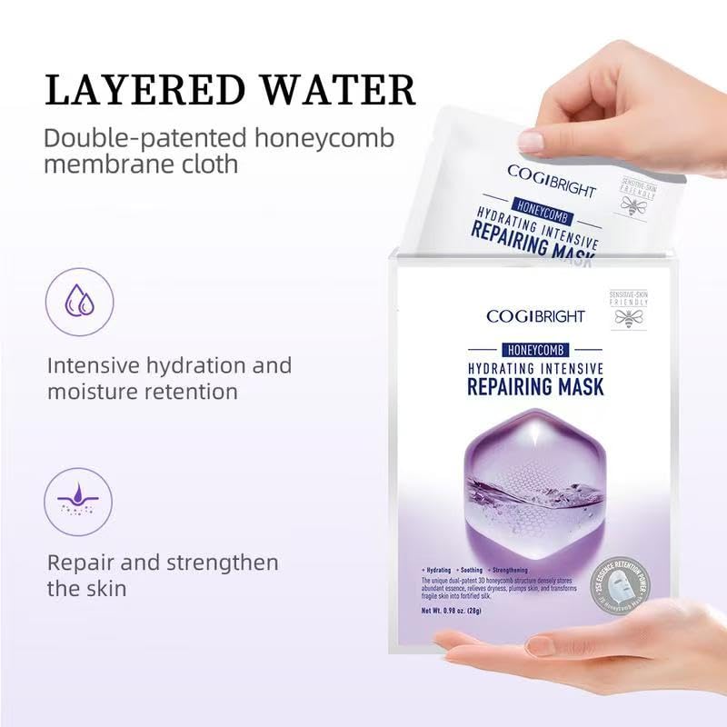 Facial Mask Sheet, Hydrating & Soothing Sheet Mask, Moisturizing Strengthening Skin Care Mask Sheets for Dry Skin & Sensitive Skin, Suitable for All Skin Types, 6 Sheets - Image 5