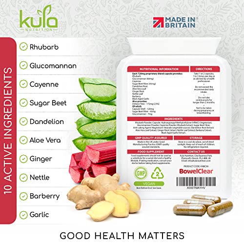 Bowelclear - Strong Colon Cleanse Detox – Fast-Acting Herbal Laxatives For Constipation Relief In Adults - Natural Stool Softener With Aloe Vera, Fibre For Regular Bowel Movements - 90 Vegan Capsules - 2