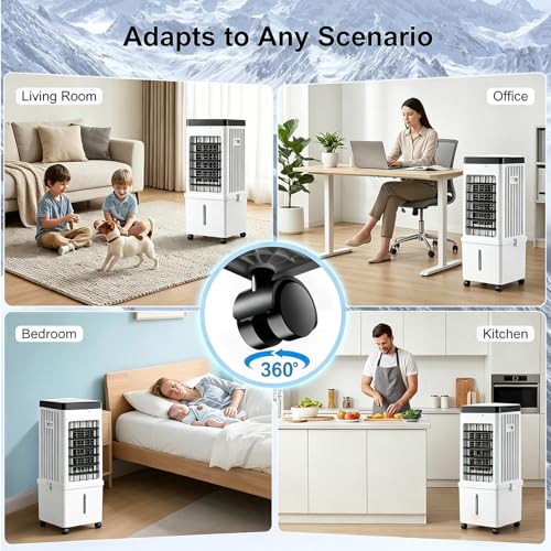 Image of Portable Air Conditioners, Portable Evaporative Swamp Cooler, Swamp Cooler Air Conditioner，Ultra Quiet <25dB for Bedroom, 3 Speeds, Remote Control - Personal AC Unit for Home Office, Living Room