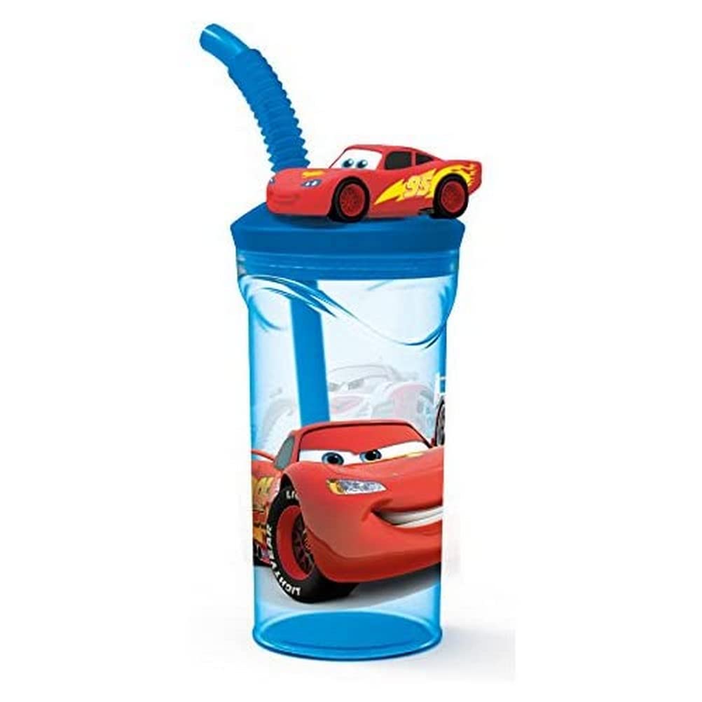 p:os 35871026 - Cars Trinkbecher für Kinder mit integriertem Strohhalm, Deckel und 3D Figur, Trinkgefäß mit ca. 360 ml Fassungsvermögen, ideal für kalte Getränke