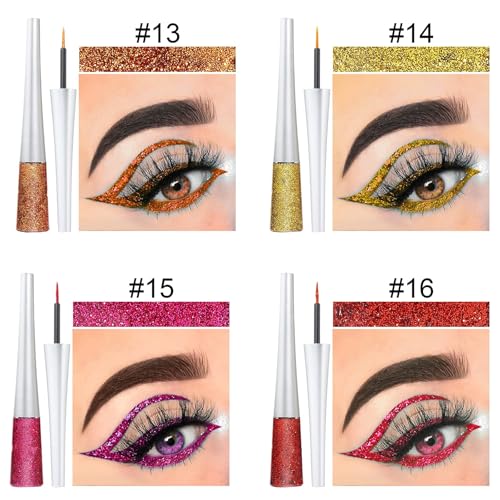 Set de 16 delineadores líquidos glitter coloridos miniatura 6