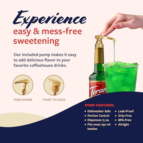 Image of Torani Green Apple Syrup for Drinks, Flavoring for Sodas and Cocktails, Glass Bottle with Pump Included, 25.4 Fl Oz