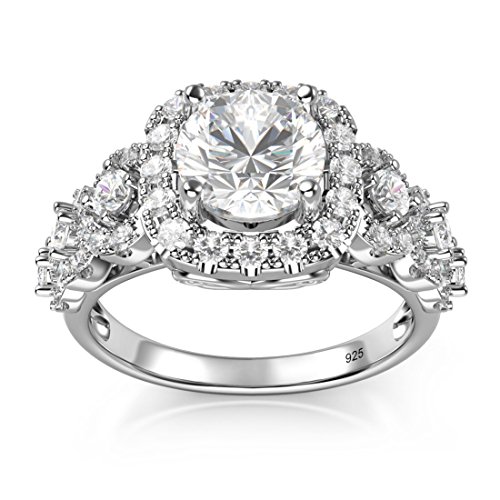 Metal Factory Sterling Silver 925 Round Brilliant CZ Cubic Zirconia Halo Engagement Ring2