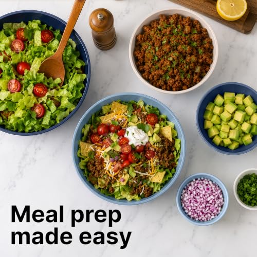 Image of Zulay Kitchen 12 Piece Plastic Mixing Bowls with Leak-Proof Lids Set - Microwave and Freezer Safe Kitchen Mixing Bowls for Preparing, Serving and Storing - Large Nesting Bowls (Navy Ombre)