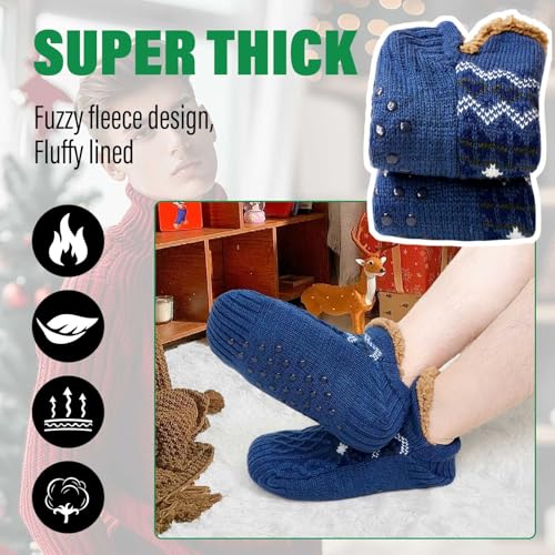 ZAKASA Fuzzy Slipper Socks for Men Women Winter Warm Fluffy Cozy Thick Fleece Lined Comfy Non Slip Cabin House Socks Indoor2