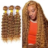 Color 27 Human Hair Honey Blonde Bundles P27/30 Deep Wave Bundles Brazilian Unprocessed Virgin Hair Color 30 Deep Wave Hair Weave 10 12 14 inch