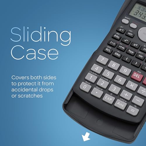 Merangue Scientific Calculator, 10-Digit Engineering and Financial Calculator with 2-Line Display, Easy-to-Use Calculator with Ergonomic Grip and Protective Case, Gray image 4