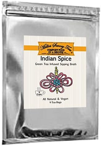 Millie's Savory Teas Travel Pack (2 Packs/Bags) - All Natural and Vegan Spices Infused in Green Tea - Low Calorie Low Carbohydrate Drink or Snack Food (Indian Spice)
