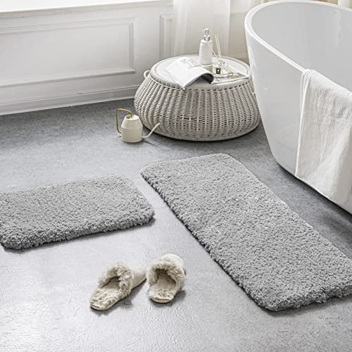 Phantoscope Badezimmerteppich, rutschfest, ultraweich, Mikrofaser, Plüsch, wasserabsorbierend, Duschteppich, Hellgrau, 43,2 x 61,2 cm und 43,2 x 12,9 cm, 2er-Set Cover
