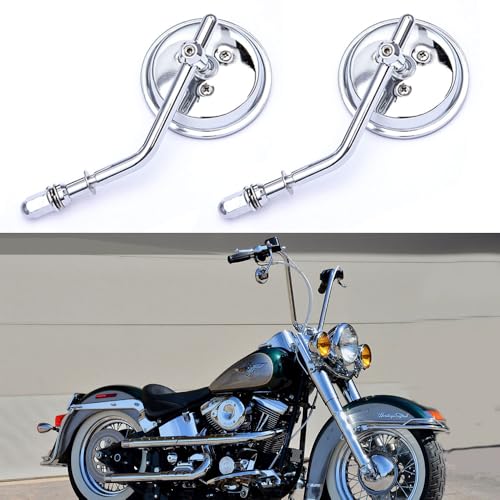 Image of Motorcycle Mirror,10mm Motorbike Rear View Mirror Irregular Shape Compatible with Harley Street Glide Electra Glide Road King Softail Touring Sportster and More (Chrome Round Shape)