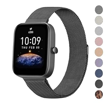 AK Pulseira de metal para Amazfit GTS 4, GTS 2, mini pulseiras GTR, pulseira de substituição magnética de malha de aço inoxidável de 20 mm para relógio inteligente Amazfit Bip 3, Bip U Pro, feminino e